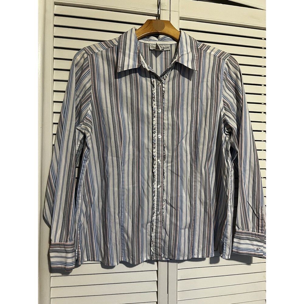 SAG HARBOR Women's Size XL Xlarge Shirt Top Button Down Front Cotton Striped